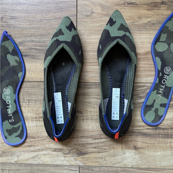Rothy's The Point Olive Green Camo Ballet Flats Shoes Orange Stripe Size 8 - Picture 4 of 4
